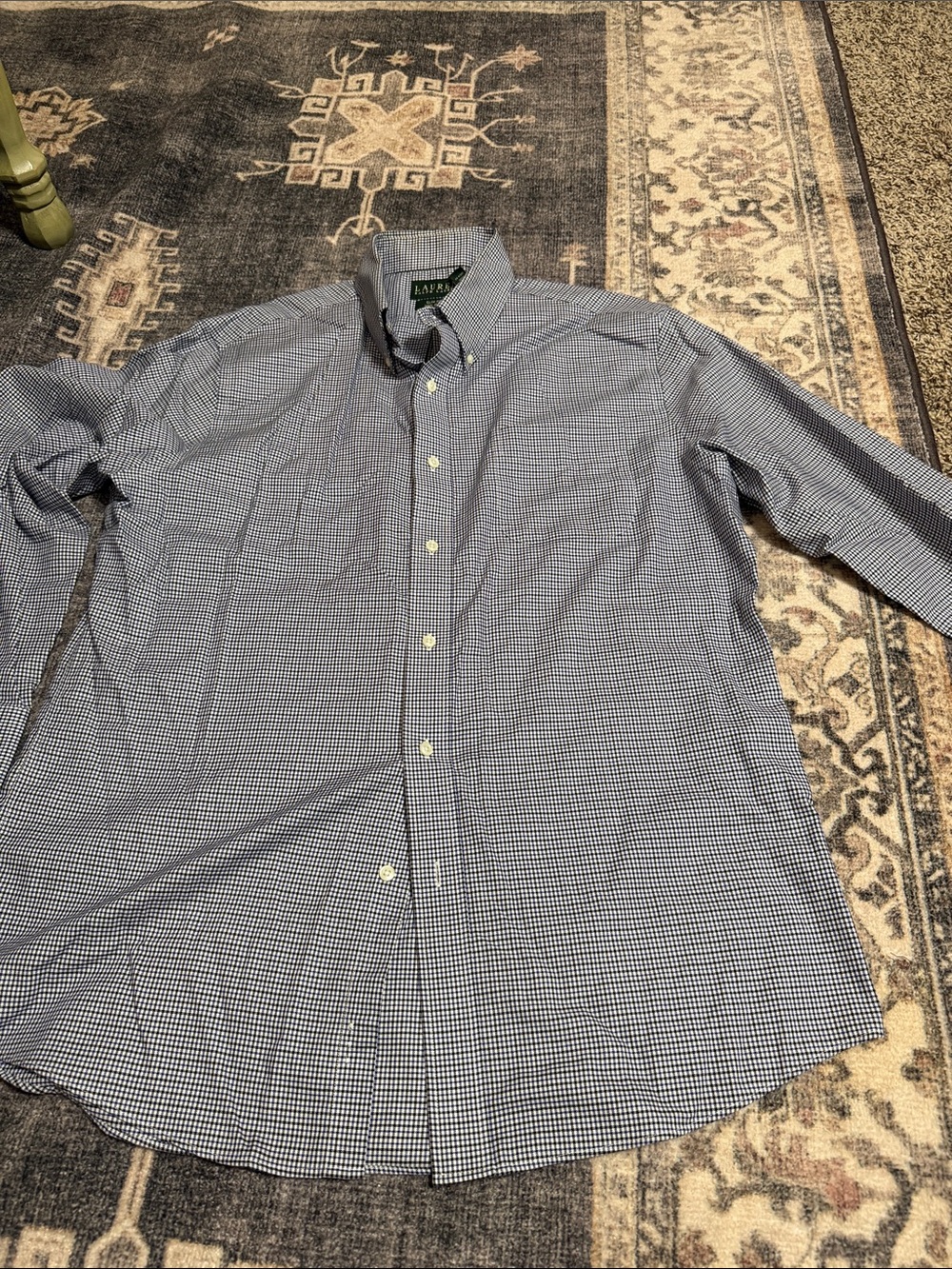 Ralph Lauren Navy and White Mini Gingham Button-Down Shirt